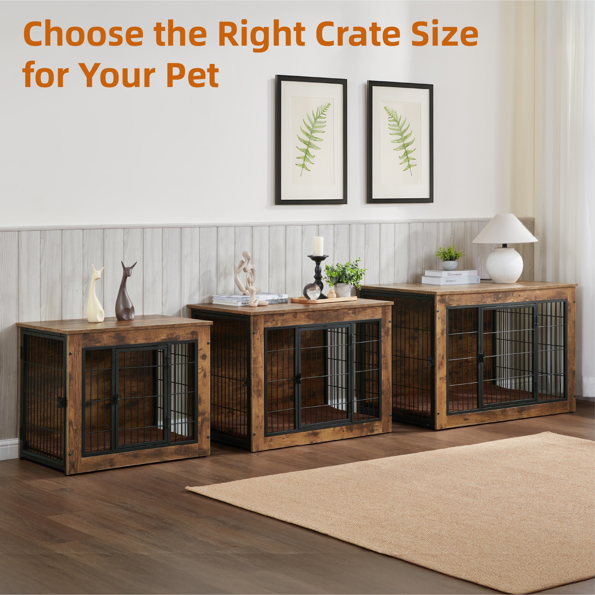 Dog Crate Furniture With Cushion, Wooden Dog Kennel Furniture, Heavy Duty Dog Cage, 40" Dog Kennel With Double Doors, Dog Crates For Large Dogs, Rustic Brown, L_voghion.com